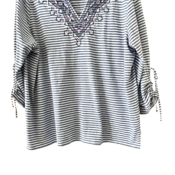 Alfred Dunner Nautical Blue Stripe Embroidered V Neckline XL 3/4 Sleeve Top #L - Picture 4 of 9